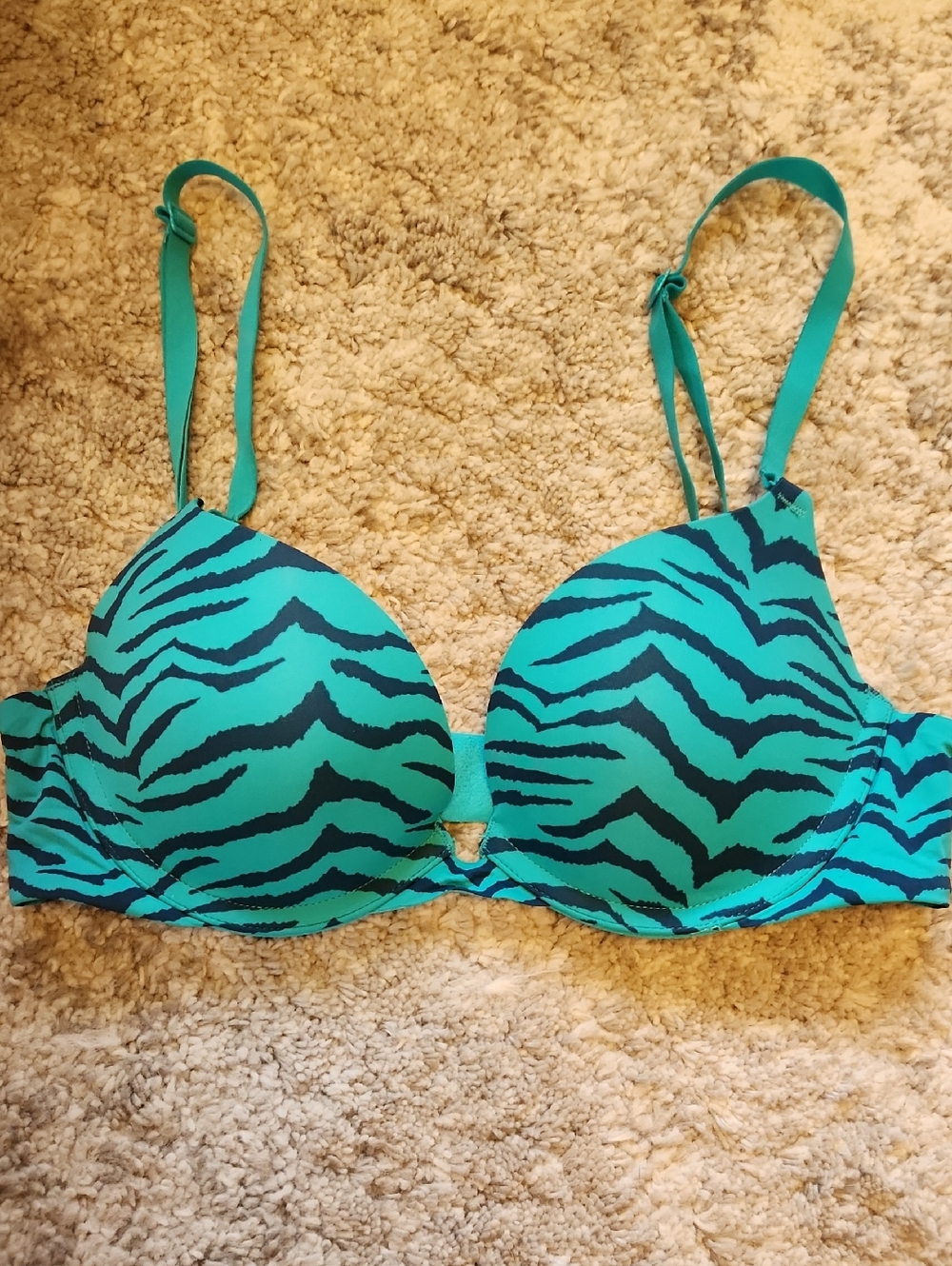 PINK Victoria's Secret Teal Zebra Print Underwire Push-Up Bra - Women Intimates